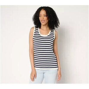 Belle by Kim Gravel Cape Cod Coastal Striped Sweater Tank Twilight 1X A688047